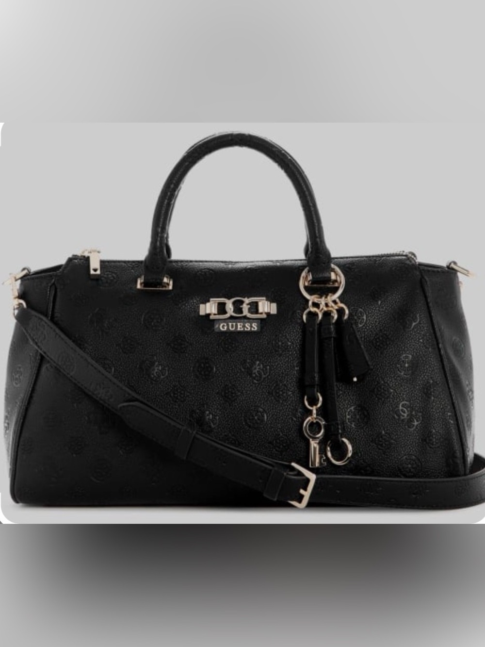 Guess Anise Large Black Satchel with Shiny Gold-Tone Hardware NWOT